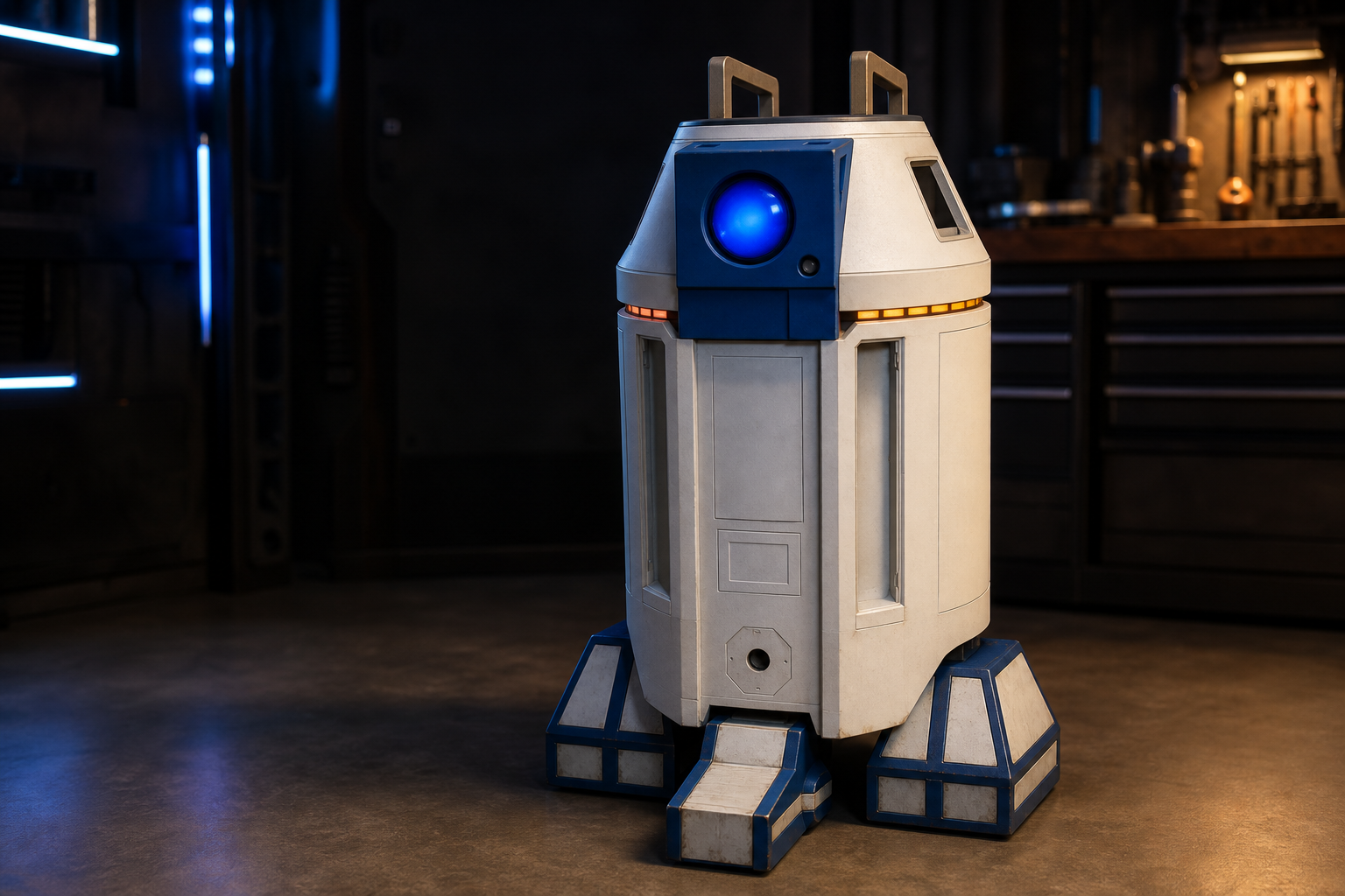 Concept render of the completed white and blue R-DUO in a workshop